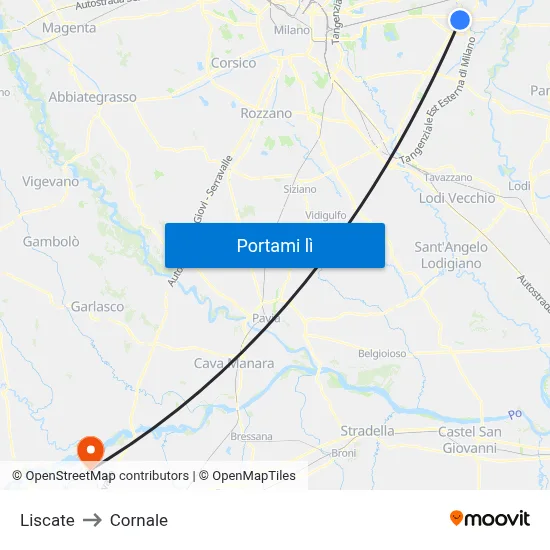 Liscate to Cornale map