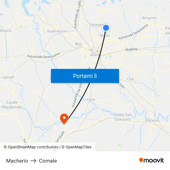 Macherio to Cornale map