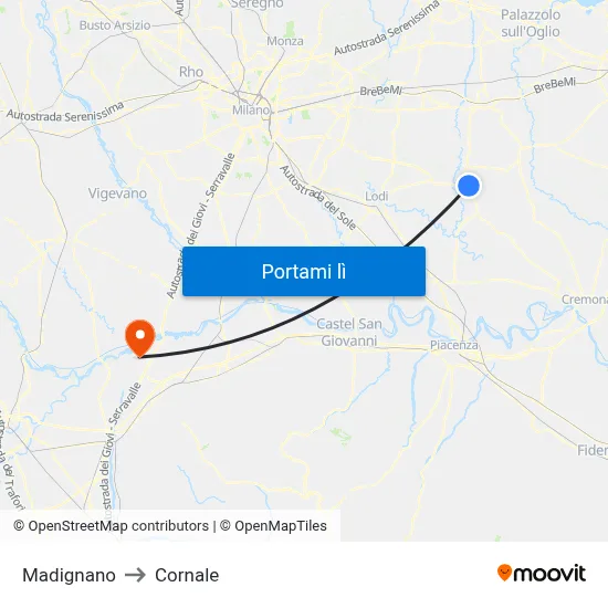 Madignano to Cornale map