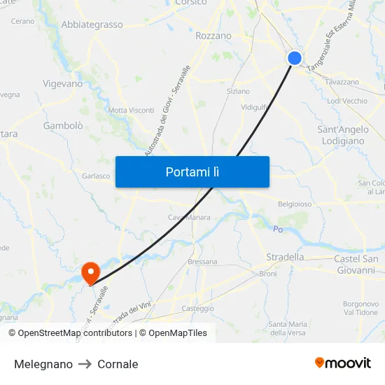 Melegnano to Cornale map
