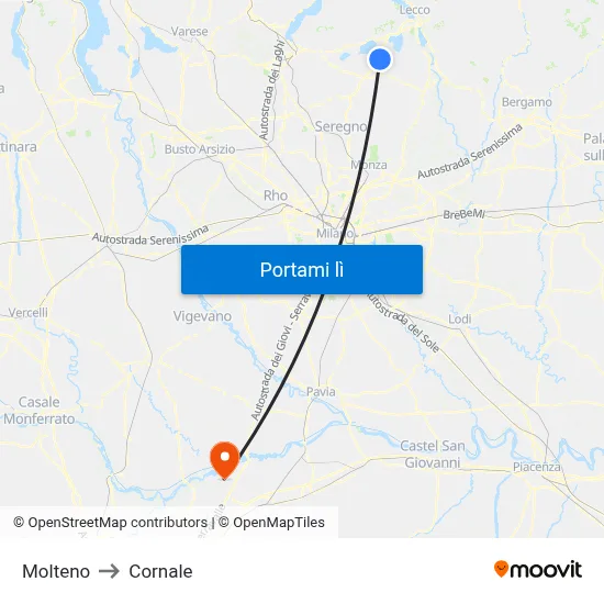 Molteno to Cornale map