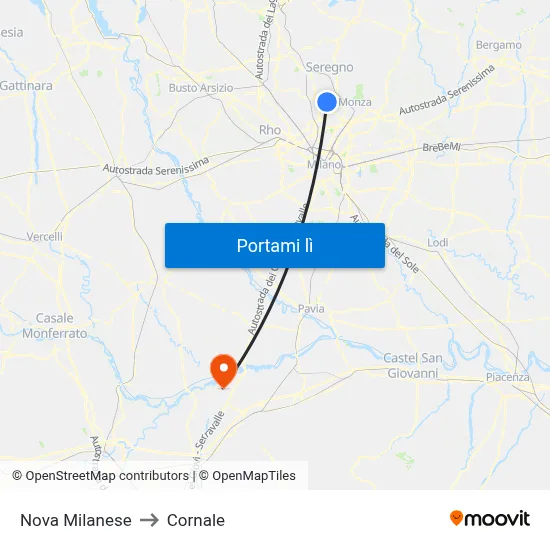 Nova Milanese to Cornale map