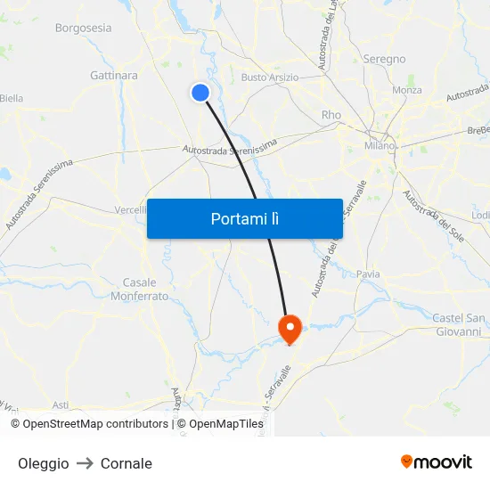 Oleggio to Cornale map