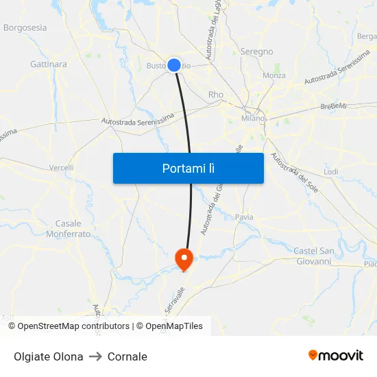 Olgiate Olona to Cornale map