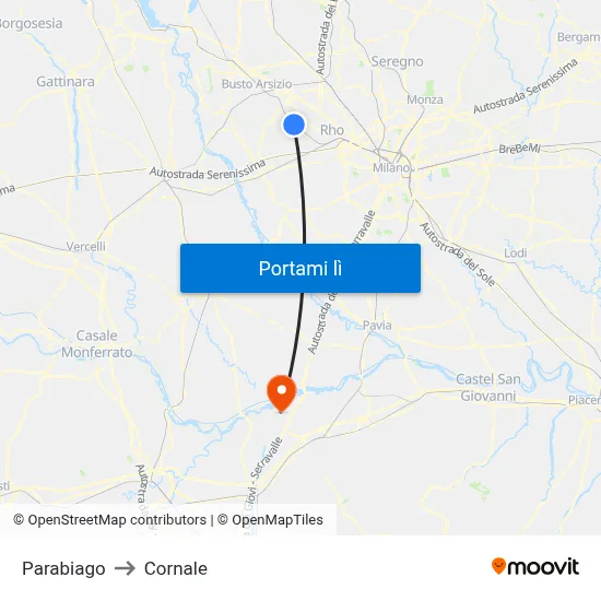 Parabiago to Cornale map