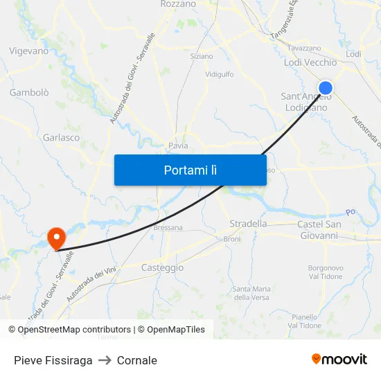 Pieve Fissiraga to Cornale map