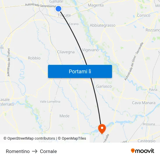 Romentino to Cornale map