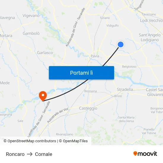 Roncaro to Cornale map