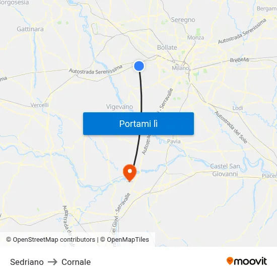Sedriano to Cornale map