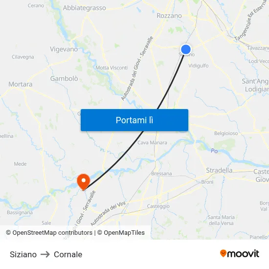Siziano to Cornale map