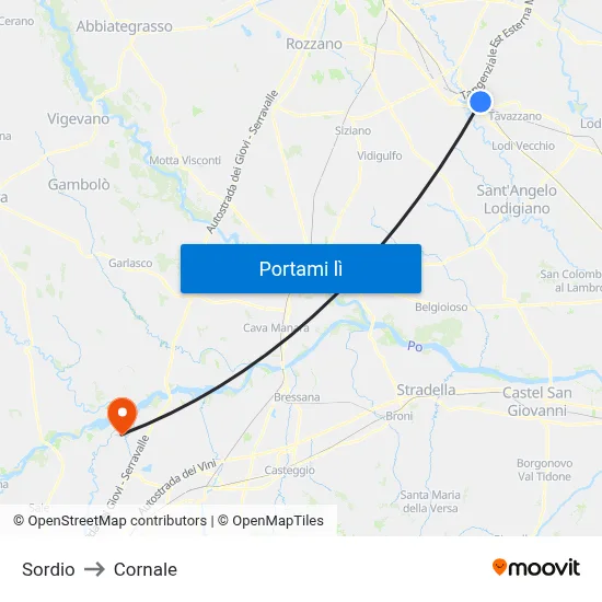 Sordio to Cornale map