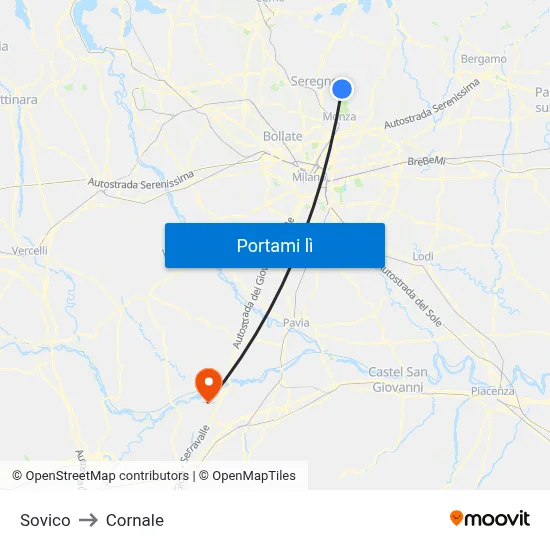 Sovico to Cornale map