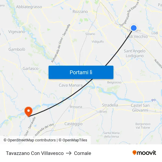 Tavazzano Con Villavesco to Cornale map