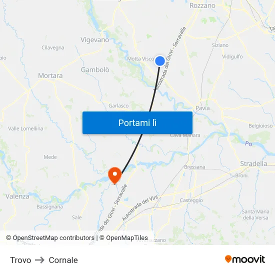 Trovo to Cornale map