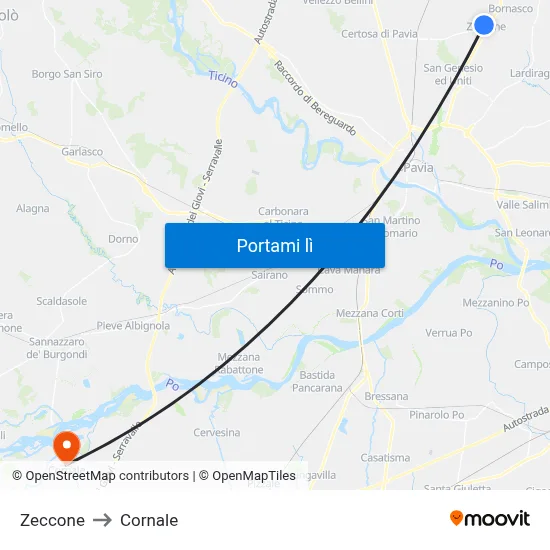 Zeccone to Cornale map