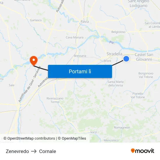 Zenevredo to Cornale map