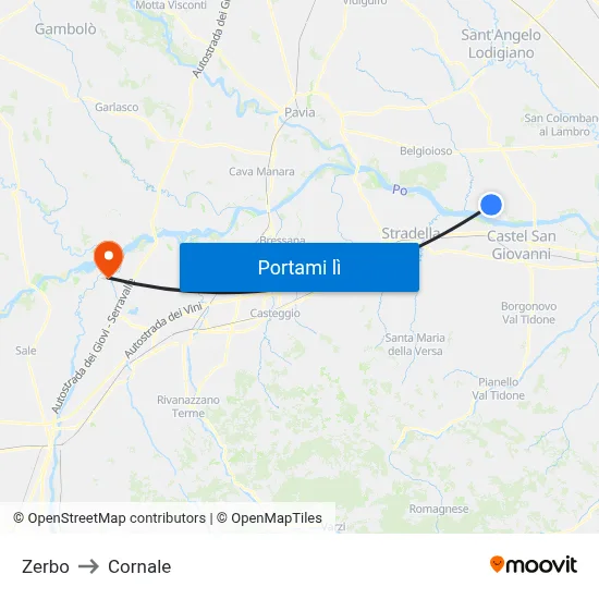 Zerbo to Cornale map
