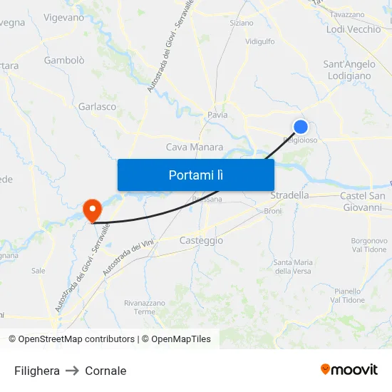 Filighera to Cornale map