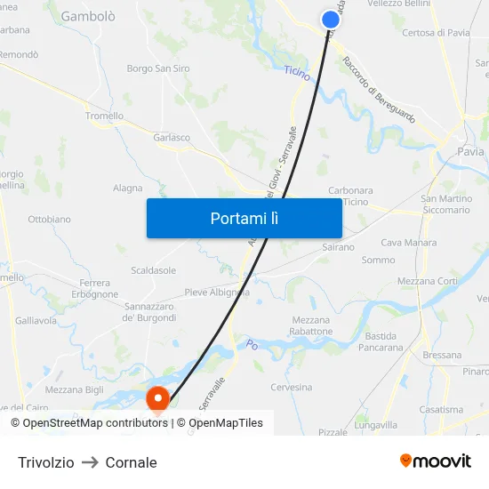 Trivolzio to Cornale map