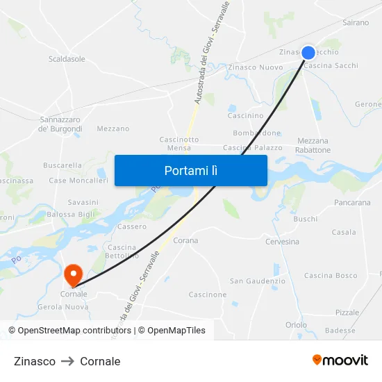 Zinasco to Cornale map