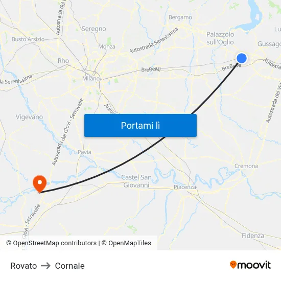 Rovato to Cornale map