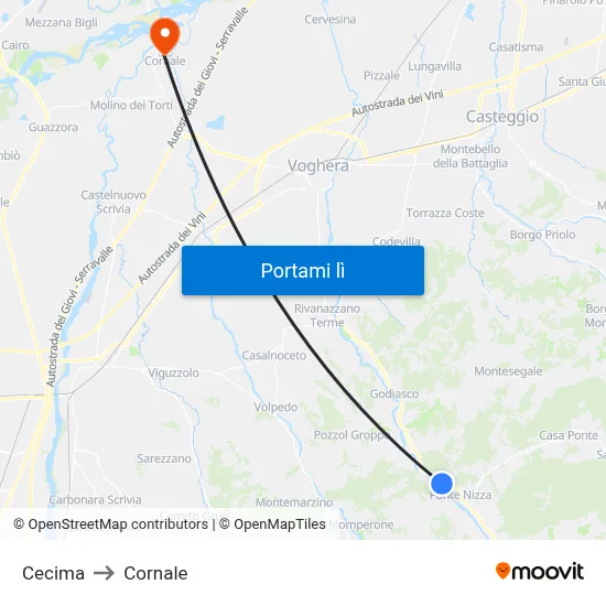 Cecima to Cornale map