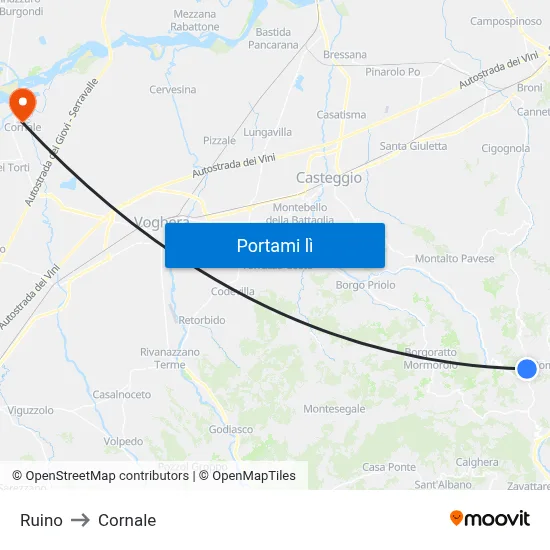 Ruino to Cornale map