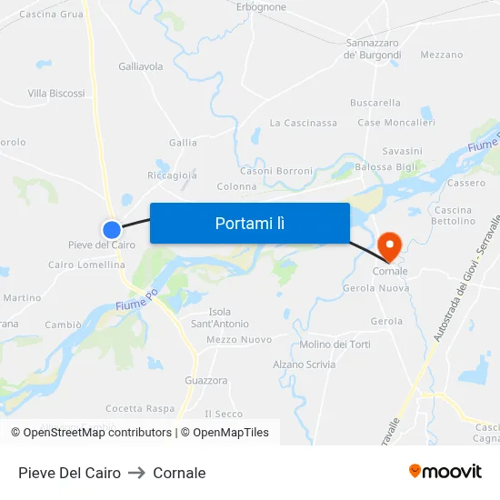 Pieve Del Cairo to Cornale map