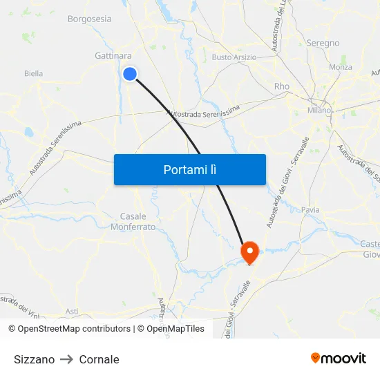 Sizzano to Cornale map