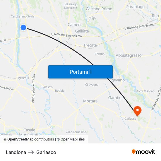 Landiona to Garlasco map