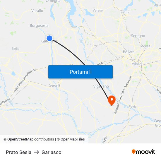 Prato Sesia to Garlasco map