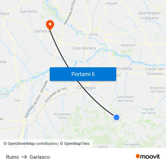 Ruino to Garlasco map