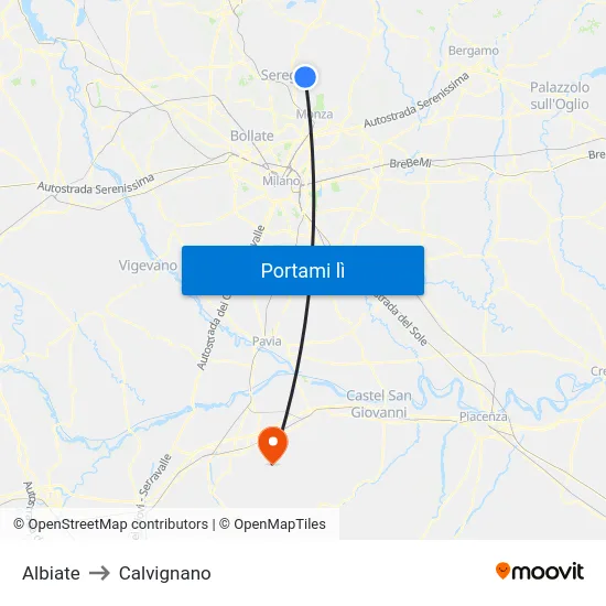 Albiate to Calvignano map