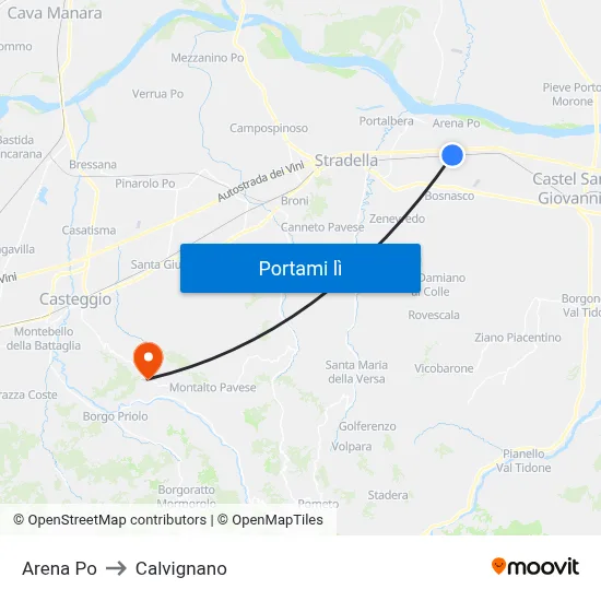 Arena Po to Calvignano map