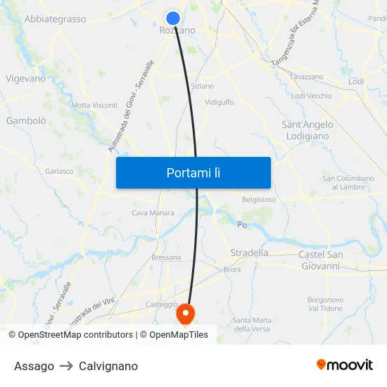 Assago to Calvignano map