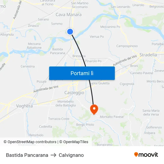 Bastida Pancarana to Calvignano map