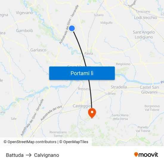 Battuda to Calvignano map