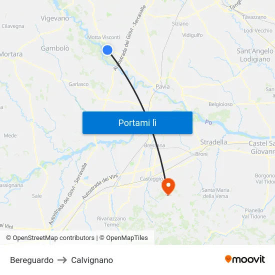 Bereguardo to Calvignano map