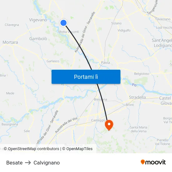 Besate to Calvignano map