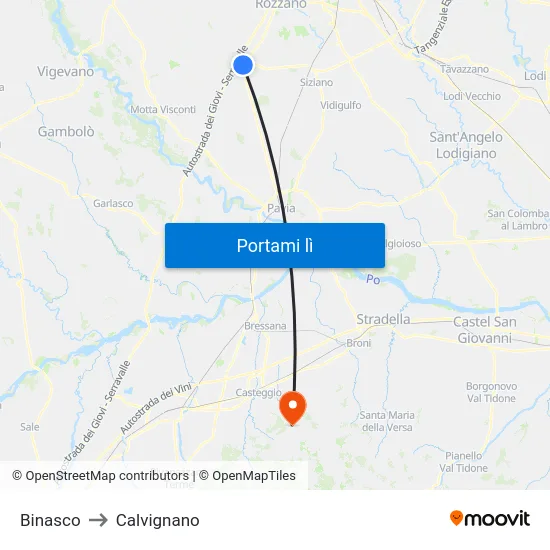 Binasco to Calvignano map