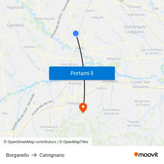 Borgarello to Calvignano map