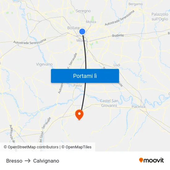 Bresso to Calvignano map