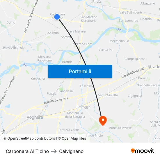 Carbonara Al Ticino to Calvignano map