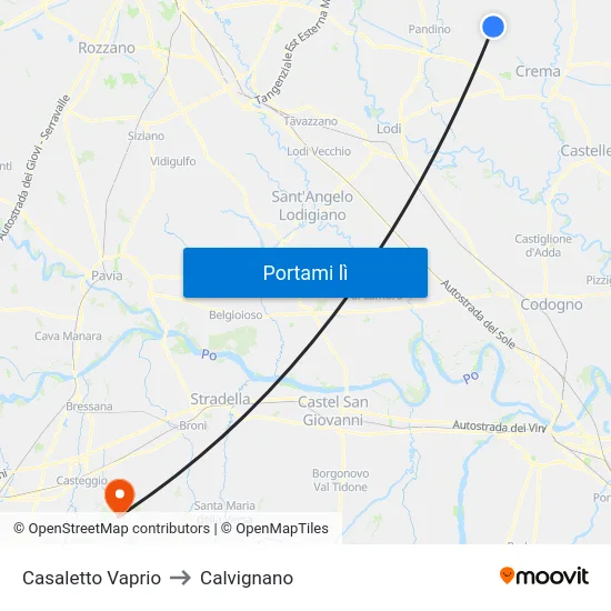 Casaletto Vaprio to Calvignano map
