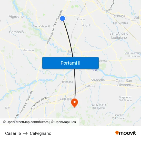 Casarile to Calvignano map