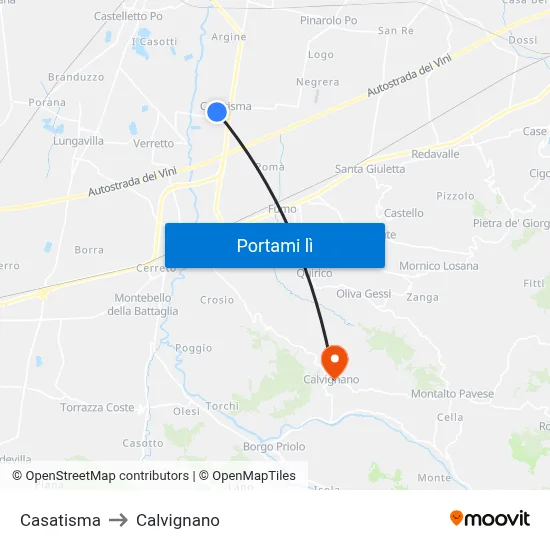 Casatisma to Calvignano map