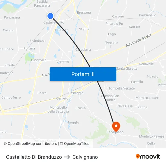 Castelletto Di Branduzzo to Calvignano map
