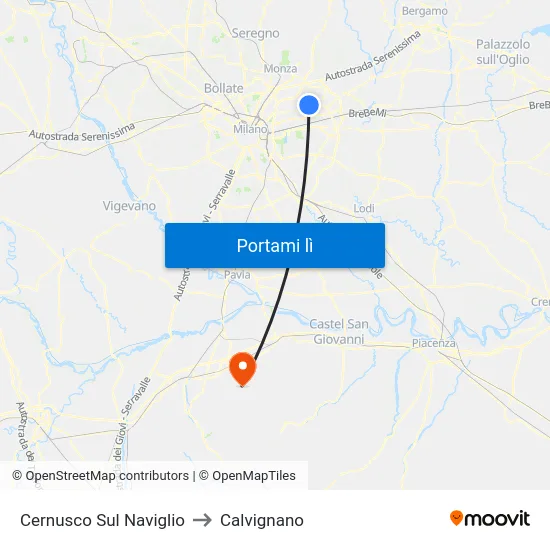 Cernusco Sul Naviglio to Calvignano map