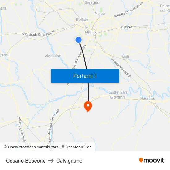 Cesano Boscone to Calvignano map