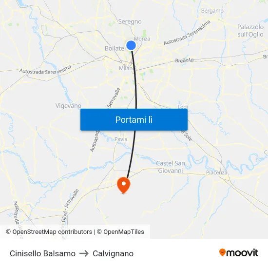 Cinisello Balsamo to Calvignano map